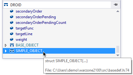 Drill down into inherited classes and base structs